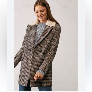 Springfield Women’s Classic Houndstooth Blazer Jacket Cream detachable Collar L
